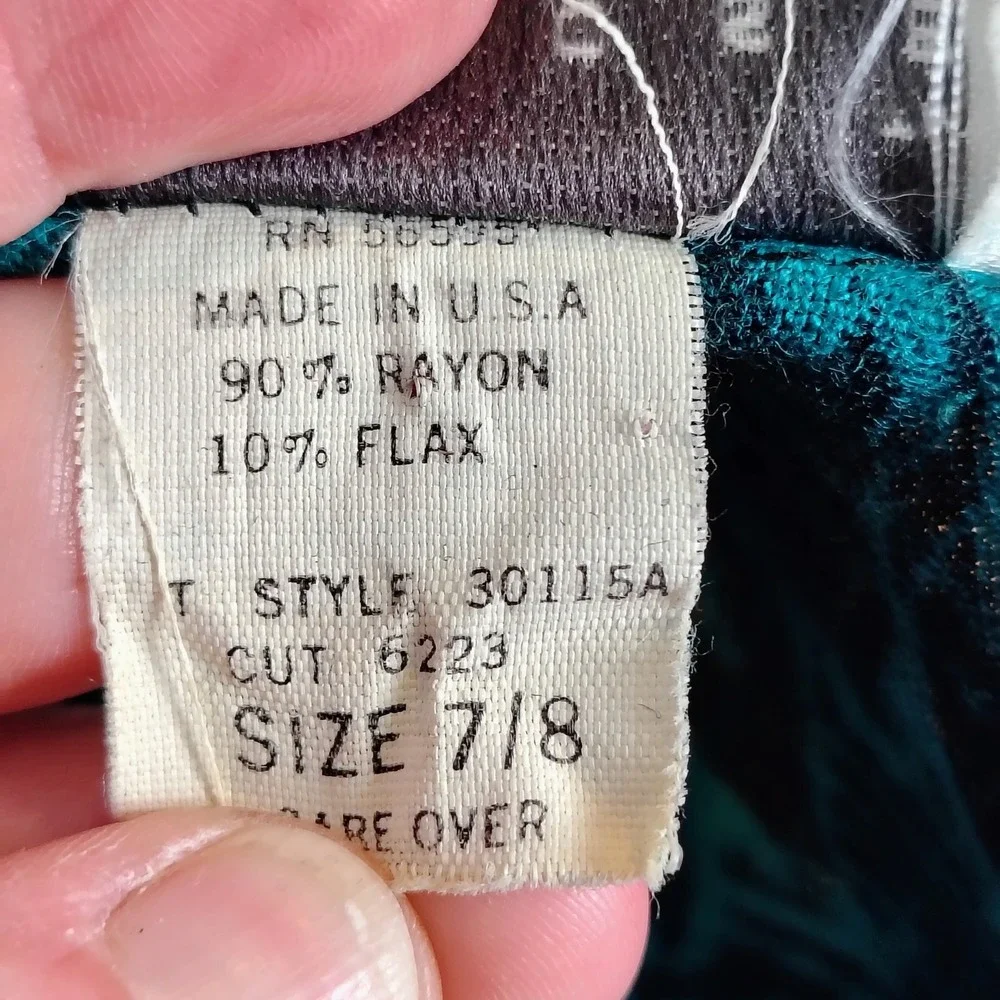 Melrose Womens SZ 7/8 9/10 Two Piece Set Teal Black  Rayon Linen Vintage